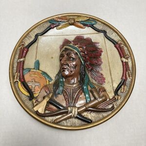 Vintage Native American 3D Plaque Stoic Chief Feathers Tomahawk Bows 70s/80s